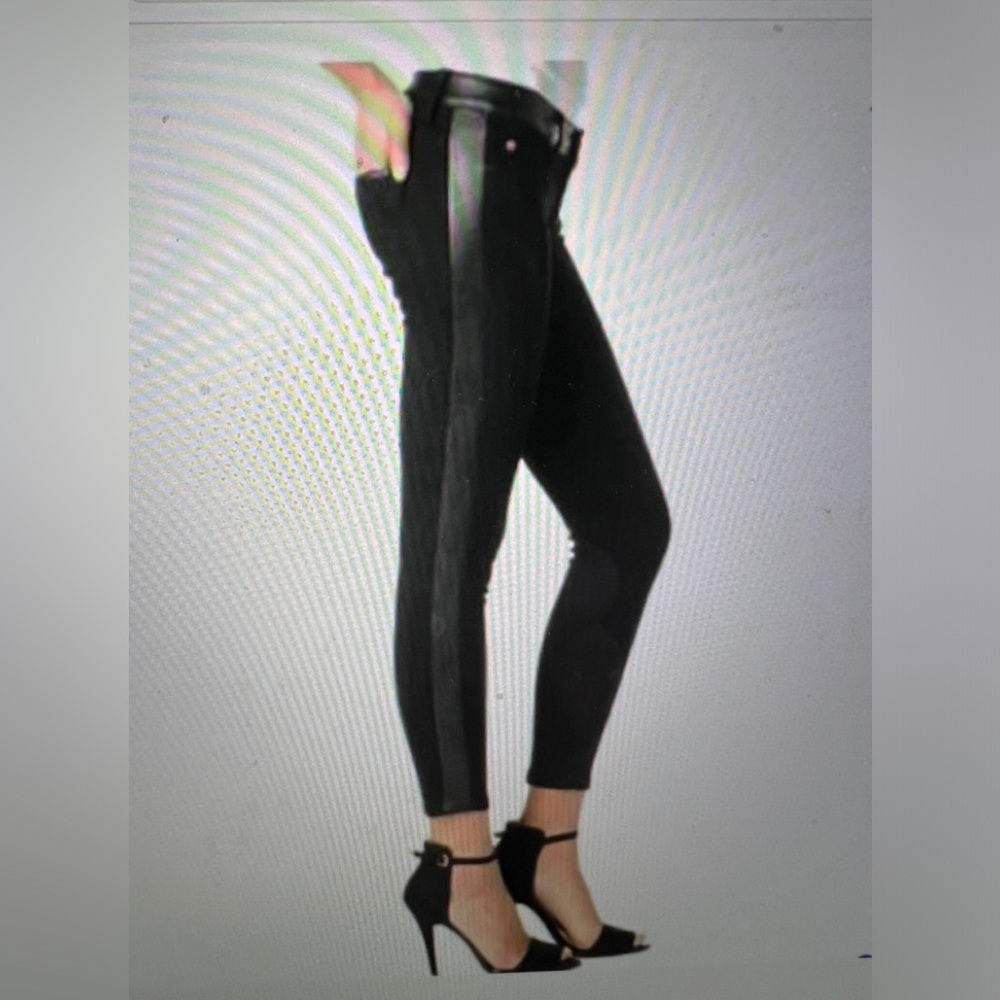 HUDSON Calf Leather Trim Black Jeans‎  Leeloo Super Skinny Crop 24